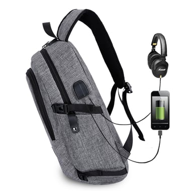 Sac à Dos Ordinateur Portable 15,6 Pouces USB Prise Casque Verrou Antivol Gris YONIS