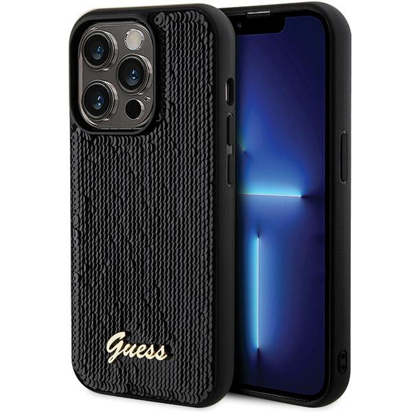 Guess Coque de téléphone - iPhone 13 Pro Max - Noir - Sequin Script - Métal