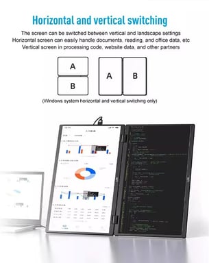 Moniteur portable Lipa HDR-72 Dual Full HD - Écran pliable - Écran - Moniteur informatique - Moniteur ultra-large - Compatible Windows & MacOS