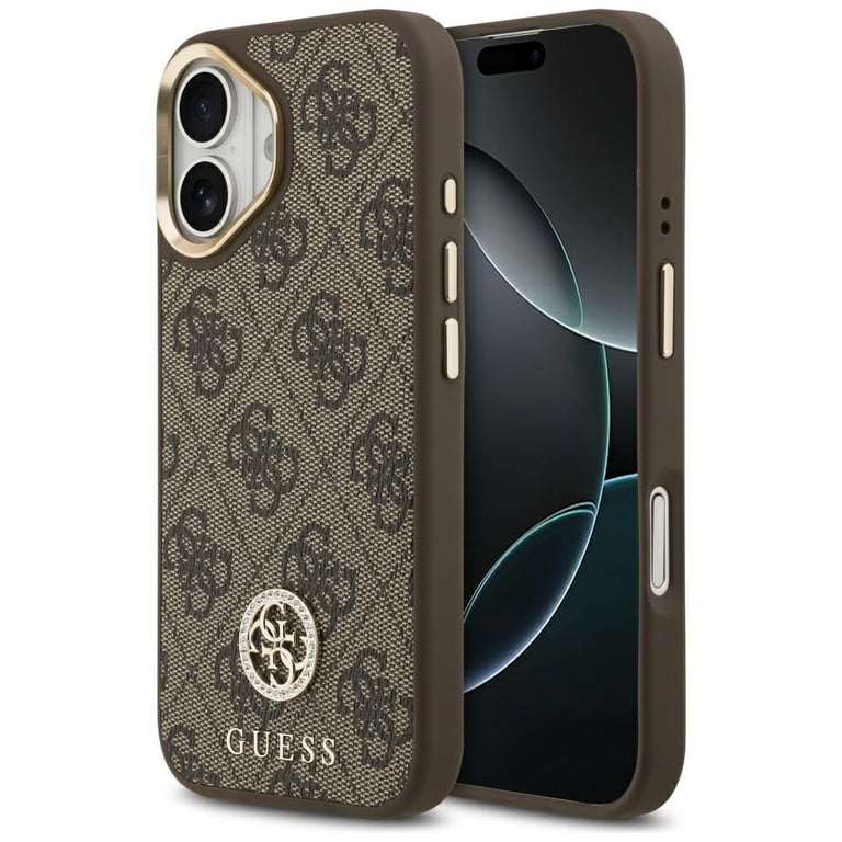 GUESS  Coque arri&egrave;re en cuir avec logo Strass classique et MagSafe Apple iPhone 17 - Marron