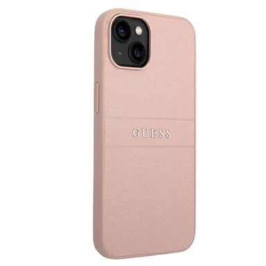 Coque pour iPhone 14 Plus Effet Saffiano avec Logo Métallique Rose