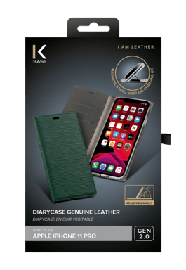 Diarycase 2.0 Guscio in vera pelle con supporto magnetico per Apple iPhone 11 Pro, verde notte