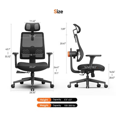 NEWTRAL MAGICH003 Chaise Ergonomique, Dossier Auto-Suivant, Soutien Lombaire Adaptatif, Appuie-Tête Réglable, Profondeur de Siège Ajustable, Accoudoir 3D, 3 Positions de Verrouillage