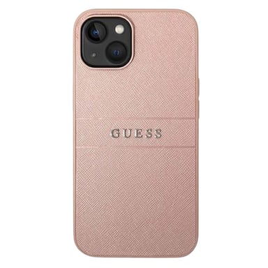 Coque pour iPhone 14 Plus Effet Saffiano avec Logo Métallique Rose
