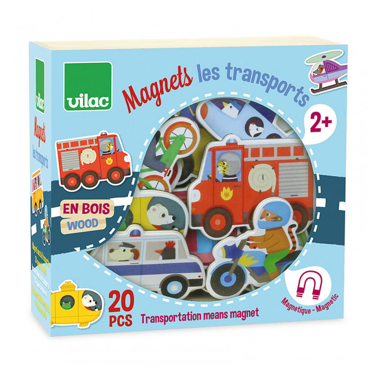 Vilac Set 20 Magnets En Bois Les Transports Multicolore 20 Pcs