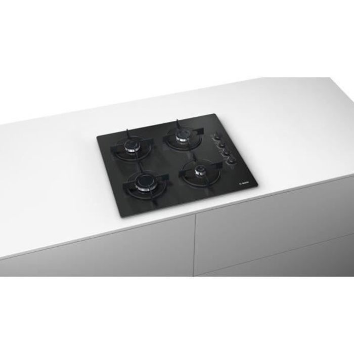 BOSCH Table de cuisson gaz Dessus verre trempé 4 brûleurs dont 1 rapide 3 kW POP6B6B10 - vue 5