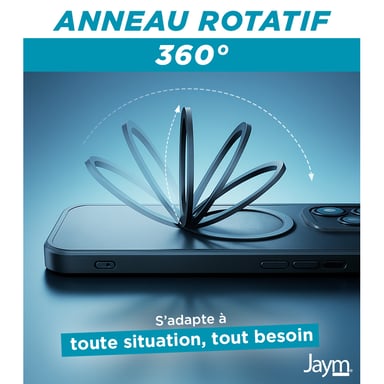 Jaym - Coque Renforcée Noire Compatible Avec Apple iPhone 15 - Compatible Magsafe - Bumper En Couleur, Dos Fumé Et Finition Chromée De L'anneau Magnétique