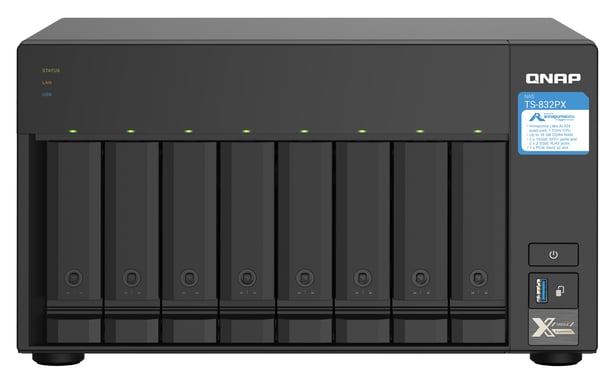 QNAP TS-832PX NAS Tower Annapurna Labs AL324 4 Go DDR4 0 To QNAP Turbo System Aluminium, Noir