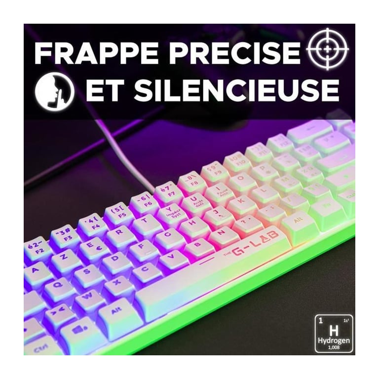 Clavier Gamer - KEYZ HYDROGEN - 60% Format Compact - Rétroéclairé - Filaire - Blanc - Neuf