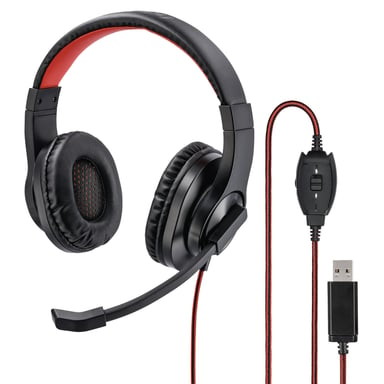 Hama HS-USB400 Auriculares con cable Diadema USB Tipo-A Negro, Rojo