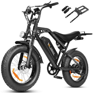 Bicicleta eléctrica todoterreno ESKUTE V202, batería de larga duración de 48 V y 20,8 Ah, doble suspensión - negra