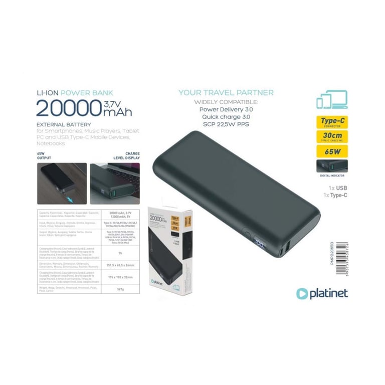 Batterie de Secours 20000mAh PD Quick Charge avec Affichage LED Neuf - vue 3