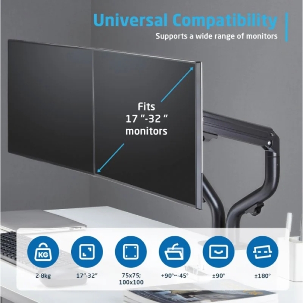 Support de table pivotant et inclinable à contrepoids Ewent pour écranTV 16 kg 2 bras 17 32 Neuf - vue 2