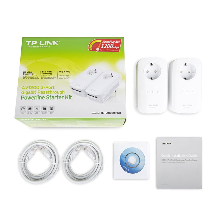 TP LINK TL PA8030PKIT 1200 Mbps Pack de 2 Adaptateurs CPL 3 Ports Ethernet Gigabit Prise Intégrée - vue 3