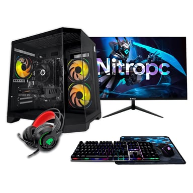 PC Gamer complet Nitropc Pack Silver Plus - AMD Ryzen 5 5500, RX 6600 8Go, RAM 16Go, M.2 1TB, Win11, WiFi - Écran 24'' FullHD et accessoires