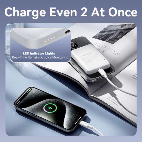 Vention PowerBank 5000mAh Magnétique Sans Fil Charge Rapide Double USB C Écran Lumineux Neuf - vue 2