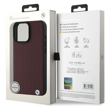 Funda BMW para iPhone 16 Pro Max 6.9'' funda rígida roja Signo Cuero Diamante Metal Logo MagSafe