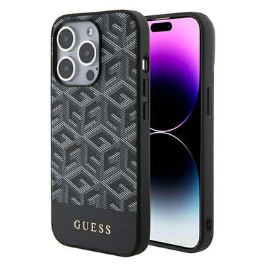 Guess GUHMP15XHGCFSEK Custodia rigida nera per iPhone 15 Pro Max 6,7'' GCube a strisce MagSafe