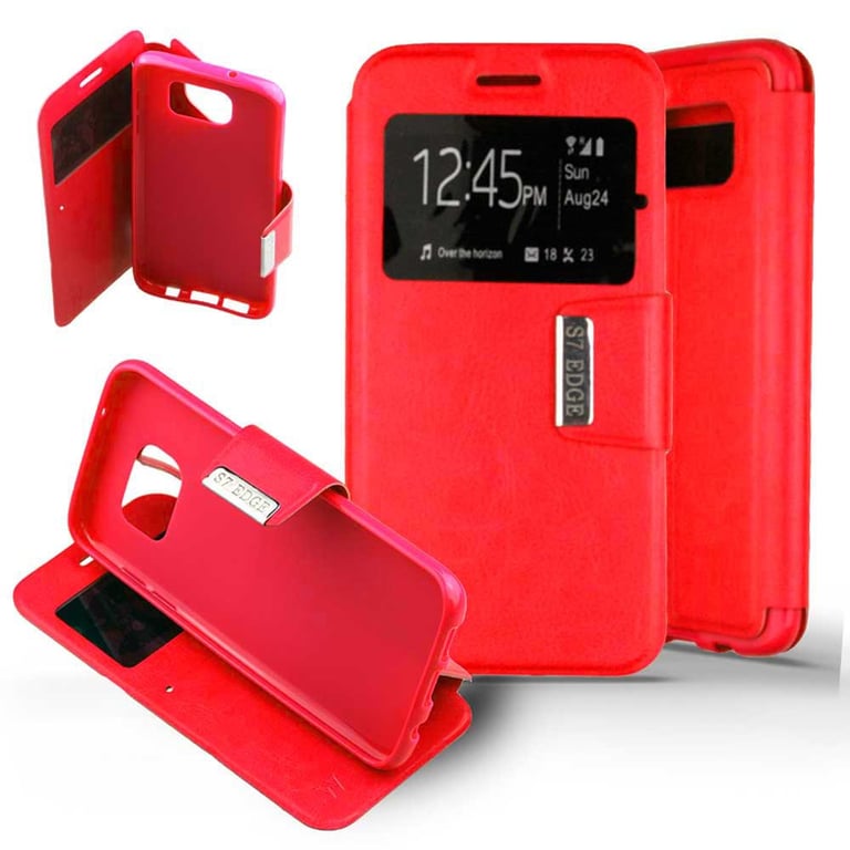 Etui Folio Rouge compatible Samsung Galaxy S7 Edge - 1001 coques