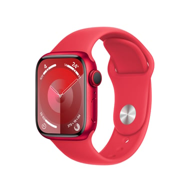 Watch Series 9 GPS + Cellulaire, boitier en aluminium de 41 mm avec boucle en caoutchouc, Rouge, M/L