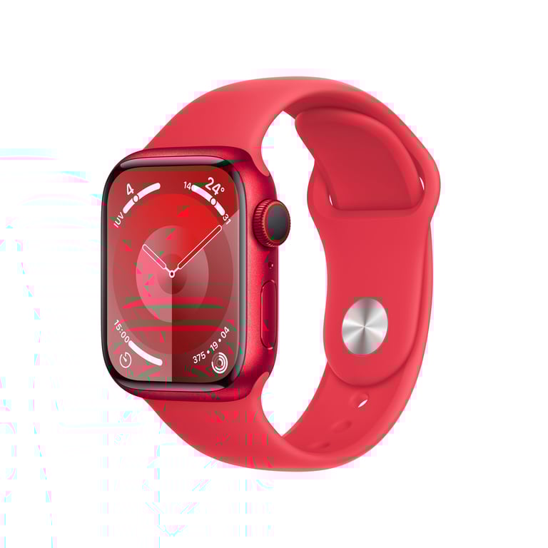 Watch Series 9 GPS + Cellulaire, boitier en aluminium de 41 mm avec boucle en caoutchouc, Rouge, S/M - Neuf