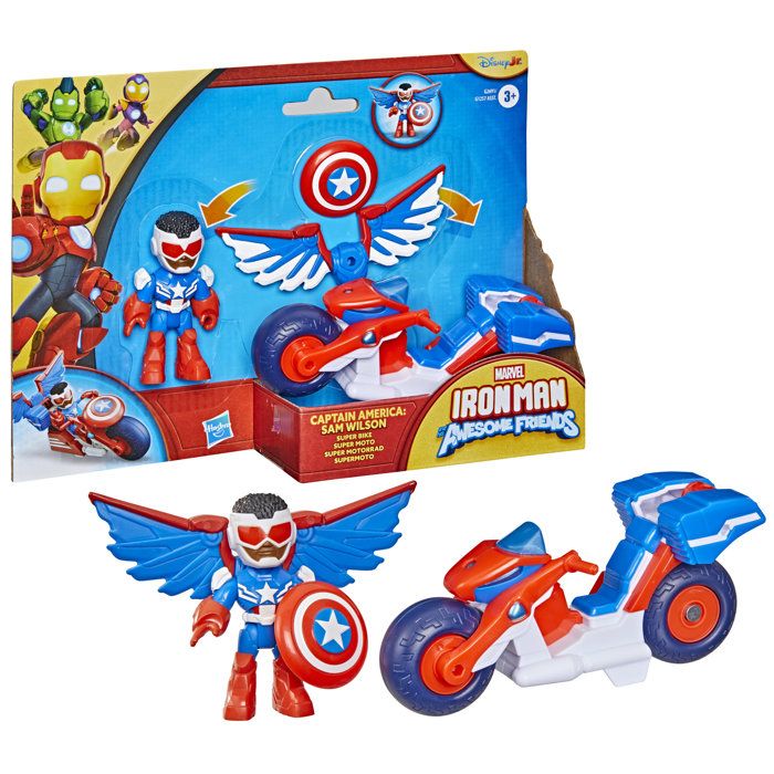 Figurine Captain America : Sam Wilson de 7,5 cm et véhicule Super Moto, Jouets de Super-héros, des 3 ans, Iron Man et Ses Amis Extra - Neuf