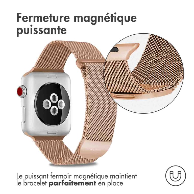 imoshion Bracelet magnétique milanais pour Apple Watch | 44/45/46/49 mm - Taille M - Rose Doré - Neuf