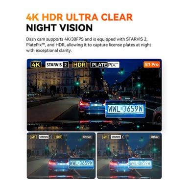 Dashcam VANTRUE E1 Pro 4K HDR con Visione Notturna STARVIS 2, GPS, WiFi 5 GHz, Comando Vocale e Sorveglianza 24/7