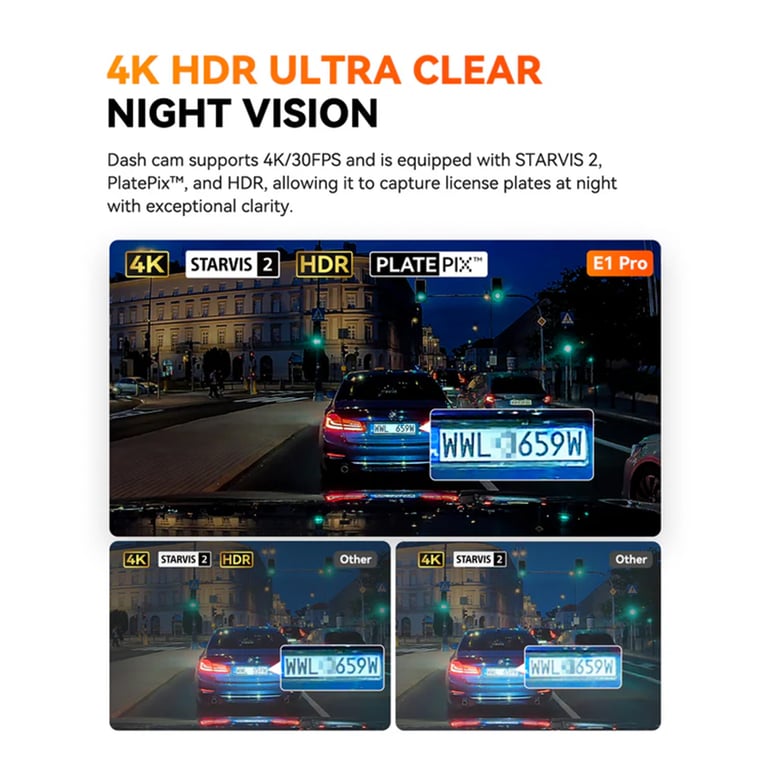 VANTRUE E1 Pro 4K Mini Dashcam Avant Caméra Voiture avec Vision Nocturne STARVIS 2 Plate Pix™ HDR WiFi 5 GHz Intégré GPS Écran 1 54 Support LTE Commande Vocale Neuf - vue 3