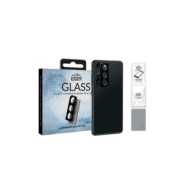 EIGER Protector de fibra de vidrio para el objetivo de la cámara del Samsung Galaxy S21 - Transparente/negro - Con kit de limpieza