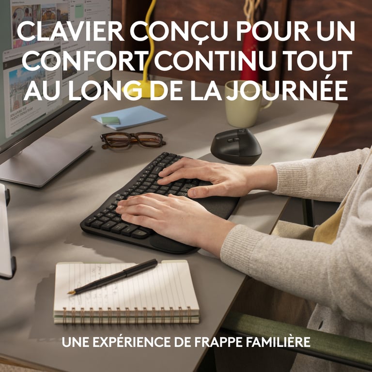 Logitech Wave Keys clavier ergonomique sans fil avec repose-poignets rembourré - Neuf