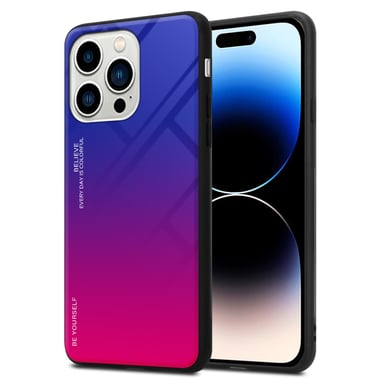 Coque pour Apple iPhone 14 PRO MAX en VIOLETT - ROUGE Housse de protection Étui bicolore en silicone TPU et dos en verre trempé