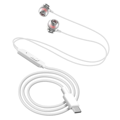Écouteurs Filaires USB C Intra-auriculaires Microphone et Bouton LinQ Blanc