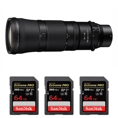 Objetivo Nikon Z 180-600mm F5.6-6.3 VR + 3 SanDisk 64GB Extreme PRO UHS-II + Ebook ''20 consejos para fotos que impactan''