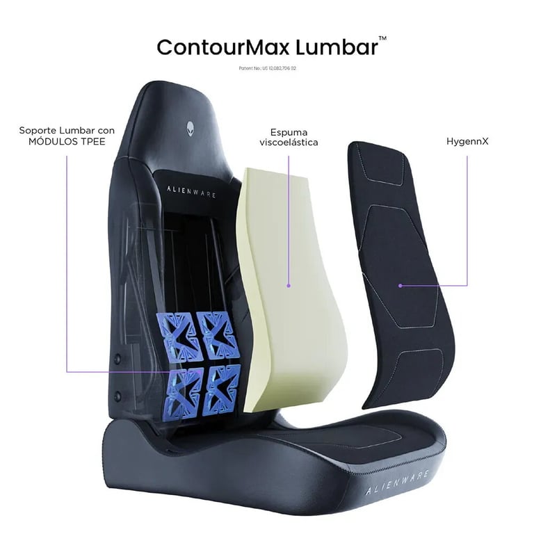 Chaise gaming Vertagear Alienware S3800 HygennX – Ergonomique Support lombaire ContourMax™ Assise ventilée VertaAir™ Tissu antibactérien Neuf - vue 3