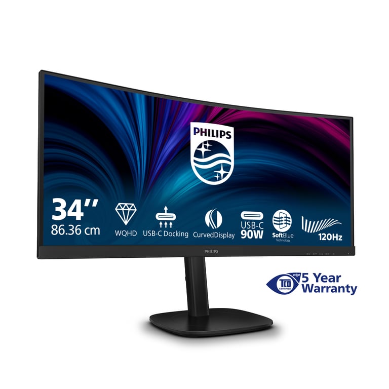 Philips 34B2U3600C Moniteur incurvé WQHD 34 Pouces réglable en Hauteur Haut parleurs 3440x1440 120 Hz 1x HDMI 2.0 1x DP 1.2 1x USB C PD hub USB RJ45 - vue 2