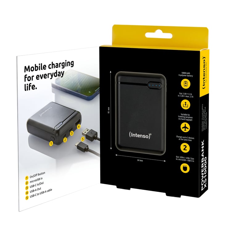 Intenso XS10000 Lithium Polymère (LiPo) 10000 mAh Noir - Neuf