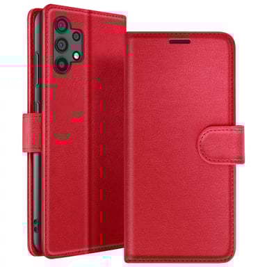 Zanaé Funda tipo cartera para Galaxy A32 4G con soporte y lengüeta magnética Rojo