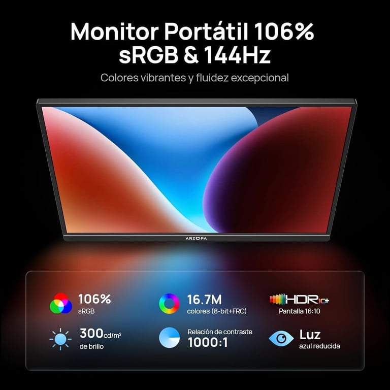 Ecran Portable ARZOPA Z1FC,16.1 Pouces 1920x1080 FHD 144 Hz,Moniteur Portable IPS  Noire - Neuf