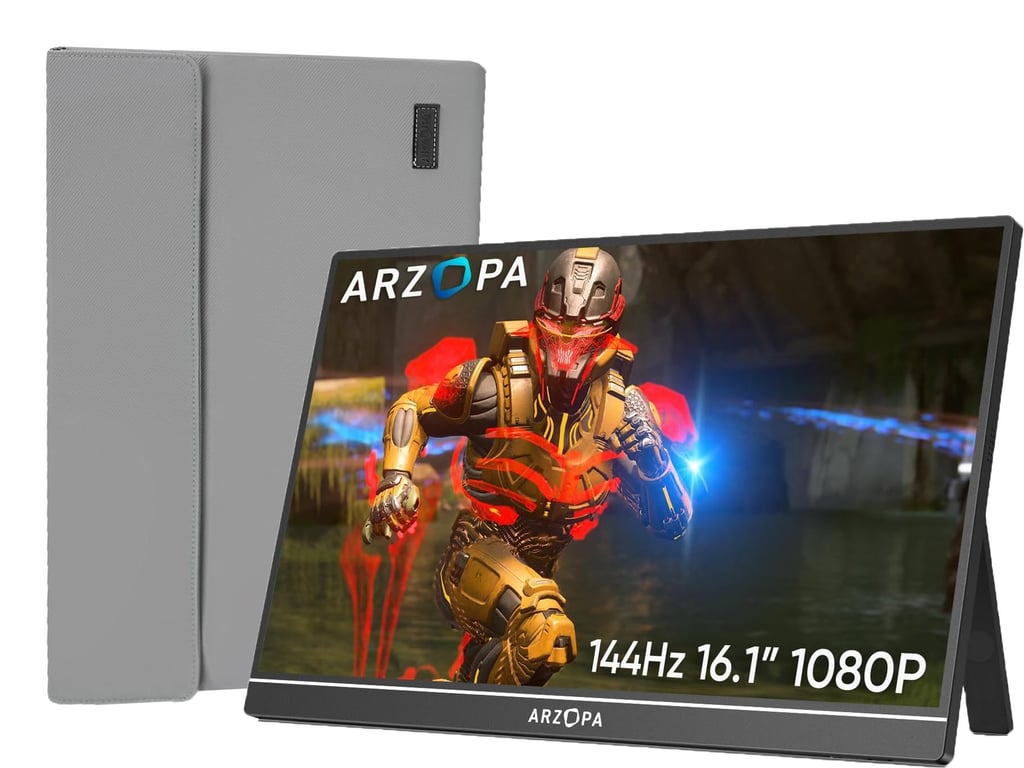 Ecran Portable ARZOPA Z1FC,16.1 Pouces 1920x1080 FHD 144 Hz,Moniteur Portable IPS  Noire + Sac de rangement - Neuf