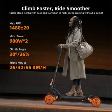 Kugoo LX9+ Trottinette Électrique Pliable, Moteur 2*650W, Batterie 48V 18.2Ah, Pneus de 9 Pouces, Autonomie de 65 km