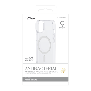 Coque antibactérienne antichoc magnétique invisible pour Apple iPhone 14, Transparente