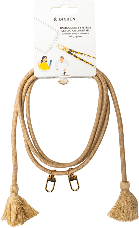 Bandoulière Cordon Universelle Amovible Beige avec Pompons Bigben - Neuf