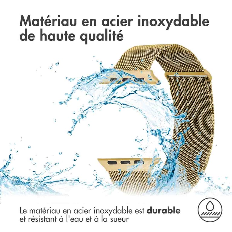 imoshion Bracelet magnétique milanais pour Apple Watch | 44/45/46/49 mm - Taille M - Doré - Neuf