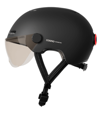 Cosmo Fusion+ Taille M, Noir Mat - Casque avec éclairage Vélo Arrière Intelligent et Connecté - Feu Stop Automatique, Détection de Chute, Partage de trajet, Assurance Individuelle ALLIANZ offerte durant 1 an