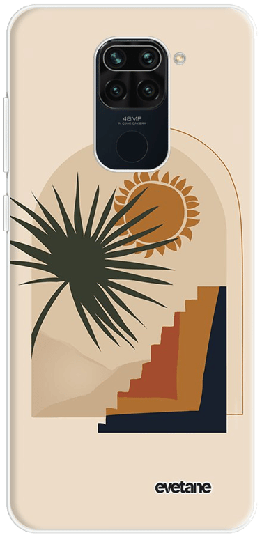 Evetane Coque Xiaomi Redmi Note 9 souple transparente Motif Palmier et Soleil beige