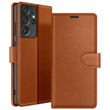 Étui Portefeuille pour Galaxy S21 Ultra 5G avec Support et Languette Magnétique Marron