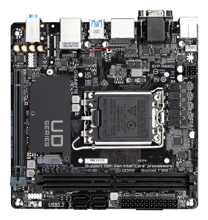 GIGABYTE H610I Carte mère Prend en charge les processeurs Intel Core 14e génération VRM numérique hybride 4+1+1 jusqu'à 5600MHz DDR5 1xPCIe 3.0 .2 LAN GbE USB 3.2 Gen 1 Neuf - vue 2