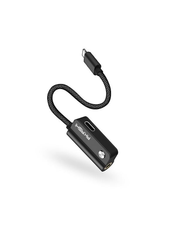 AKASHI Adaptateur Audio + Charge Port Lightning Jack 3.5mm Noir -
