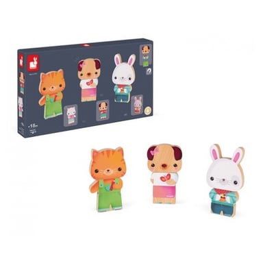 Puzzle magnético de madera para mascotas - Gato, perro y conejo